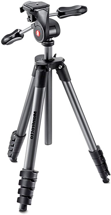 Manfrotto Compact Advanced, Trípode Fotográfico con Rótula 3 Way , para Cámaras Réflex Digitales (DSLR) y Dispositivos Digitales de hasta 3kg de Peso,MKCOMPACTADV-BK, Negro