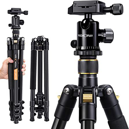 K&F Concept Trípode Completo TM2324 para Fotografía de Aluminio con 360° Rótula de Bola Panorámica, 1/4" Placa Rápida Liberación y Bolsa de Transporte para DSLR Canon Nikon Sony Cámara