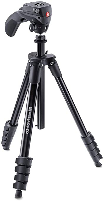 Manfrotto Compact Action, Trípode con Rótula de Joystick para Cámaras Réflex (DSLR) de iniciación, Compactas hasta 1,5kg, para fotografías y vídeos, MKCOMPACTACN-BK, Negro