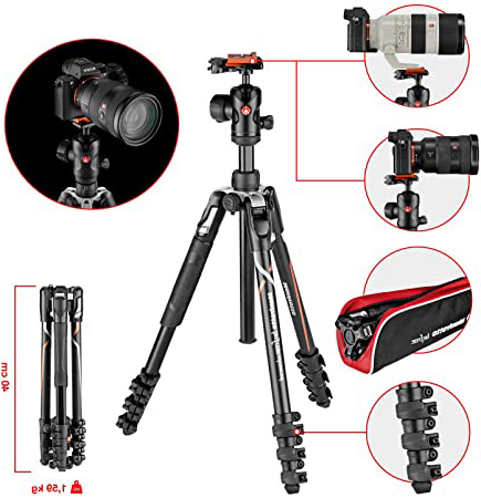 Manfrotto MKBFRLA-BH Befree Advanced - Trípode de Viaje, Bloqueo por Palanca con rótula de Bola y Bolsa para cámaras sin Espejo Sony, DSLR, CSC, Carga máxima 8 kg, Aluminio Ligero, Negro