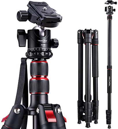 K&F Concept S210 200cm Trípode Completo para Cámara Reflex con Monopie 205cm/Pies de Goma Antideslizantes/Puntas de Metal Pica/Cuerda para Muñeca y Rótula de Bola 360° para Canon Nikon Sony Olympus