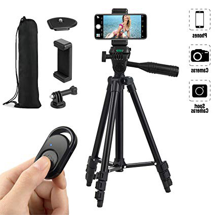 Hitchy Trípode Movil,Trípode iPhone 42" Pulgadas 106cm Aluminio Ligero, Tripode Camara para iPhone/Samsung/Huawei, Camara y GoPro con Control Remoto Bluetooth, Móvil Holder y Soporte GoPro (Negro)