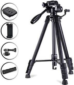 Phinistec 175cm Aluminio Trípode para Móvil, Cámara Réflex, iPhone, Gopro, Smartphone con Adaptador de Móvil y Gopro para Fotografía y Video