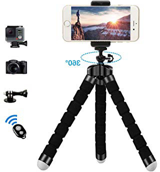 Zommuei - Mini Trípode, Móvil Flexible con Bluetooth Control Remoto y Adaptador Smartphone, Piezas Gopro Portátil Trípode con Tornillo 1/4'' (iPhone, Samsung, Huawei, GoPro, Cámara Digital)