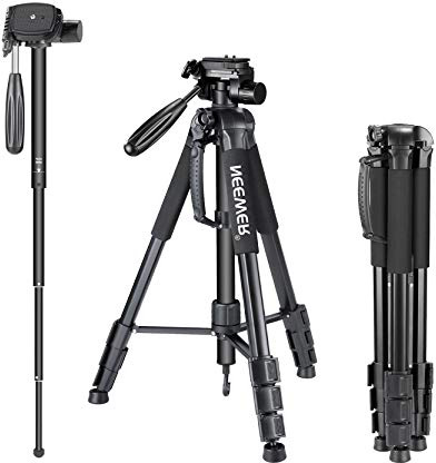 Neewer Portátil 177cm de Aleación de Aluminio Trípode para Cámara Monopié con Cabezal Giratorio de 3 Vías, Bolsa para Cámara DSLR, Videocámara de vídeo DV, Carga hasta 8,8 libras/4 kg Negro (SAB264)