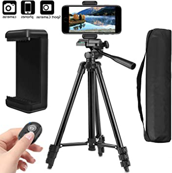 PEYOU Trípode Móvil (50'' / 128 cm), 4 en 1 Trípode Cámara Réflex con Obturador Remoto Bluetooth, Soporte de Teléfono,Bolsa, Trípode para iPhone, Samsung,Huawei, DSLR Canon, Nikon, Sony