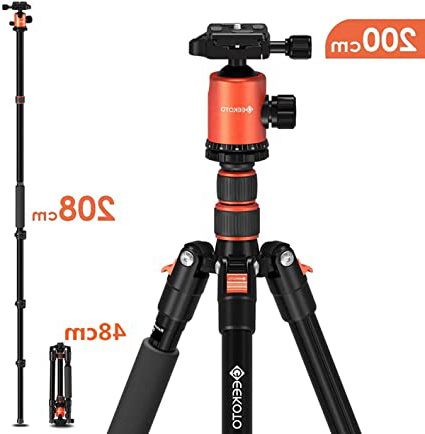 GEEKOTO Trípode Cámara 199cm, Trípode Fotografía Monopie Aluminio con 360° Rótula de Bola Panorámica, 1/4" Placa Rápida Liberación y Bolsa de Transporte para DSLR Canon Nikon Sony Cámara de hasta 8kg