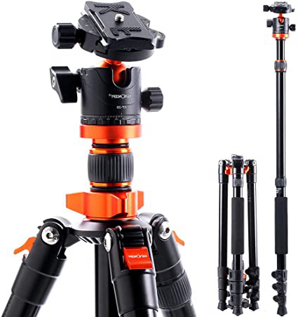 K&F Concept SA254M1 Trípode de Viaje en Aluminio con Monopie 360 Panorama Rótula de Bola Placa Rápida Liberación para Cámara DSLR Canon Nikon Sony