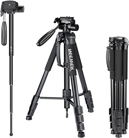 Neewer Portátil 177cm de Aleación de Aluminio Trípode para Cámara Monopié con Cabezal Giratorio de 3 Vías, Bolsa para Cámara DSLR, Videocámara de vídeo DV, Carga hasta 8,8 libras/4 kg Negro (SAB264)