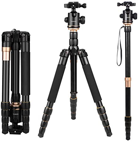 Andoer Q666 Trípode Completo Trípode Reflex Portátil 156cm para DSLR Cámara Canon Sony Nikon, Trípode 2-en-1 Monopod Photocamera Aleación de Aluminio con Cabeza de 360° Bola, Bolsa de Transporte