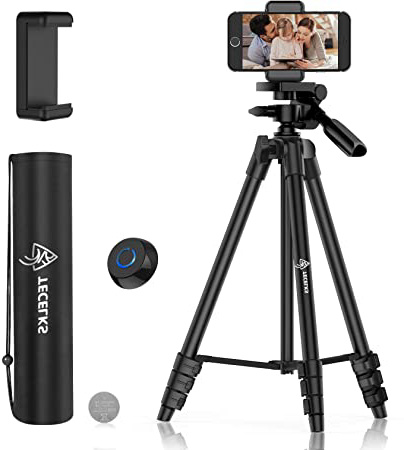 Trípode de Cámara, TECELKS Trípode Móvil (44cm-135cm) de Aluminio con Bluetooth, Soporte de Teléfono, Bolsa de Transporte, Tornillo de Montaje de 1/4", Trípode Ligero de Viaje/Video/Teléfono/ Cámara