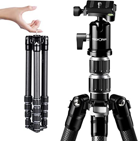 K&F Concept B210 Trípode de Viaje Fibra de Carbono Ligero con 2 Secciones Columna Central/Accesorios Metálico/Funda/Rótula de Bola 360° / para Vlogging Viaje para Cámara Canon Nikon Sony Olympus