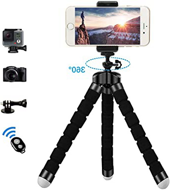 Zommuei - Mini Trípode, Móvil Flexible con Bluetooth Control Remoto y Adaptador Smartphone, Piezas Gopro Portátil Trípode con Tornillo 1/4'' (iPhone, Samsung, Huawei, GoPro, Cámara Digital)