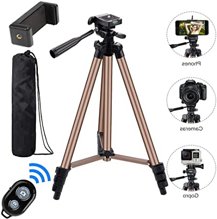 VGROUND 125cm Aluminio Trípode Móvil, Trípode de Cámara Portatil con Soporte de Teléfono, Control Remoto Bluetooth y Bolsa de Transporte para Smartphone, Gopro, Cámara