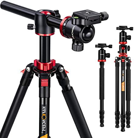 K&F Concept Trípode Profesional TM2534T Trípode Extensible Monopod 4 Secciones con 360° y 180° Columna Central Cabeza de Bola Placa Rápida Liberazación para Cámara DSLR Canon Nikon Sony GoPro