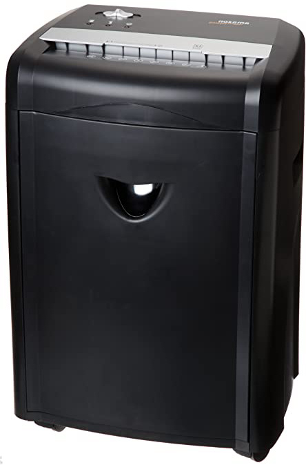 AmazonBasics - Trituradora de microcorte y alta seguridad para papel, CD y tarjetas de crédito (12 hojas, con cesta extraíble)