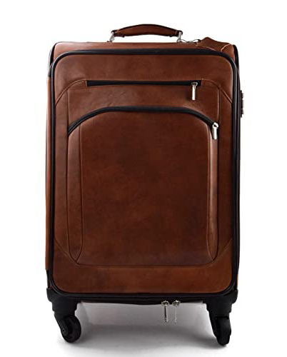 Trolley rigido bolsa de viaje de cuero marron bolsa de cuero con ruedas de hombre de mujer piel bolso de mano bolsa de cabina bolsa de viaje