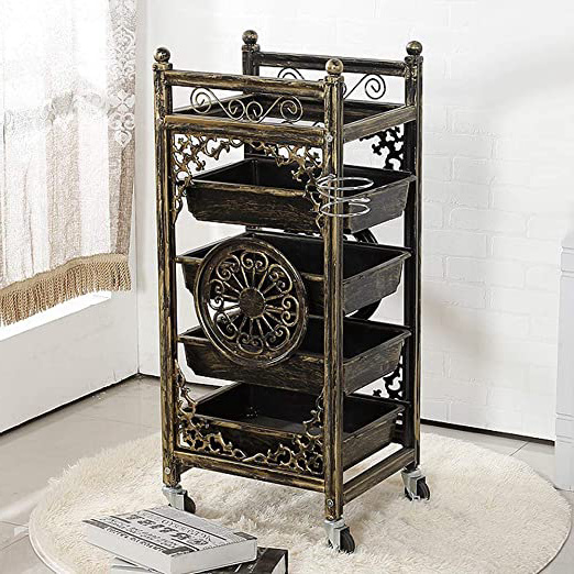 Retro Salon Peluquería Trolley Hair Beauty SPA Maquillaje Barber Tray Accessories Vehículo Utilitario con Secador De Pelo Rack, 4 Cajones