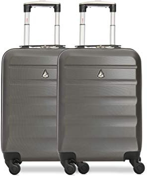 Aerolite ABS Juego De 2 Maleta Equipaje De Mano Cabina Rígida Ligera Con 4 Ruedas, Gris (Charcoal)