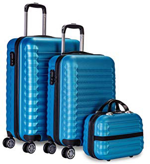 NEWTECK Juego Maletas y Neceser 3 pzs, Maleta Mediana y Pequeña 20"(53x33,5x22cm) + 24"(63x39,5x26,8cm), ABS, Rígidas, Resistentes y Duraderas, 4 Ruedas, Cómodas y Ligeras, Candado Combinación (Azul)