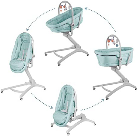 Chicco Baby Hug 4en1 Sistema Multifunción: Moisés, Hamaca, Trona y Silla, Regulable en Altura, Color Azul Turquesa (Aquarelle)