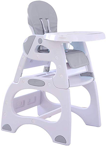 Babify Eat&Play Trona Convertible en Silla + Mesa - Reclinable - Doble Bandeja Extraible Multiposiciones - Asiento Gris