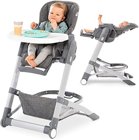 Hauck - Trona evolutiva Grow-Up - Trona bebe plegable con bandeja y ruedas - Trona reclinable con altura regulable -Tronas para bebes - Gris Jaspeado