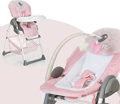 Hauck Sit N Relax - Hamaquita balancin y trona para recién nacidos, respaldo reclinable, chasis ligero, con arco móvile, mesa, ruedas, regulable en altura, plegable - rosa