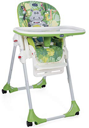 Chicco Polly Easy - Trona amplia, compacta y sencilla, 4 ruedas, para niños de 0 a 3 años, Verde (Happy Jungle)