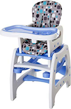 HOMCOM Trona para Bebé 3 en 1 Convertible en Silla+Mesa y Silla Mecedora con Cinturón de Seguridad (Blanco y Azul)