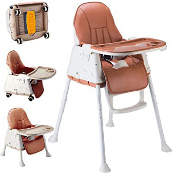 Sinbide Trona para Bebé Niños Reclinable Silla Alta de Bebé para Comer Seguro Combinación de Mesa y Asiento 3 Formas Diferentes Trona para Bebé Convertible en Mesa y Silla (Marrón)