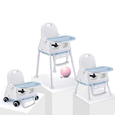 Trona Portátil Multifuncional 3 en 1 Asiento Elevador Para Niños Silla de Alimentación Para Bebés con Bandeja (Azul)