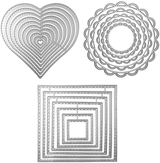 3 formas diferentes de troqueles de corte de plantilla de metal (cuadrado, círculo de flores y corazón), SourceTon 24 piezas herramientas de grabado