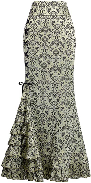 Belle Poque Mujer Falda Larga Vintage De Cintura Alta Taile Volantes