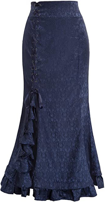 Belle Poque Mujer Falda Larga Vintage De Cintura Alta Taile Volantes
