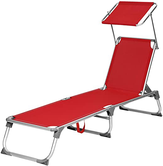 SONGMICS Tumbona, Tumbona Reclinable, con Respaldo y Parasol Reclinables, Plegable, Ligera, 55 x 193 x 31 cm, Carga 150 kg, para Jardín, Rojo GCB19RD