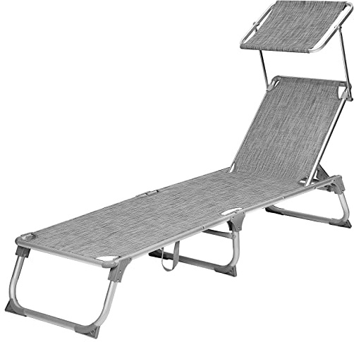 SONGMICS Tumbona, Tumbona Reclinable, con Respaldo y Parasol Reclinables, Plegable, Ligera, 55 x 193 x 31 cm, Carga 150 kg, para Jardín, Gris Ligero GCB19TG