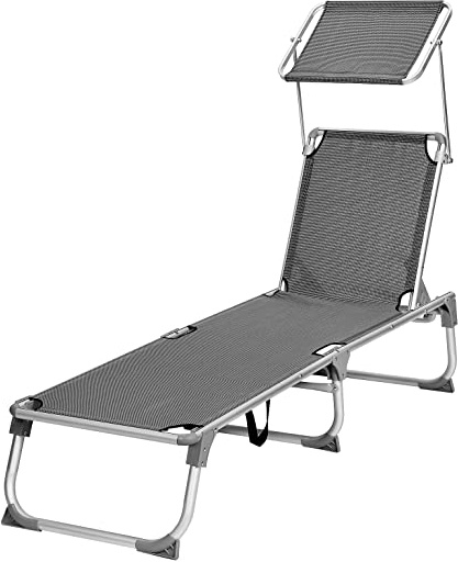 SONGMICS Tumbona, Tumbona Reclinable, con Respaldo y Parasol Reclinables, Plegable, Ligera, 55 x 193 x 31 cm, Carga 150 kg, para Jardín, Gris Oscuro GCB19WGV1
