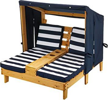 KidKraft- Tumbona de jardín doble para niños, de madera, con posavasos , Color Azul marino y blanco (524)