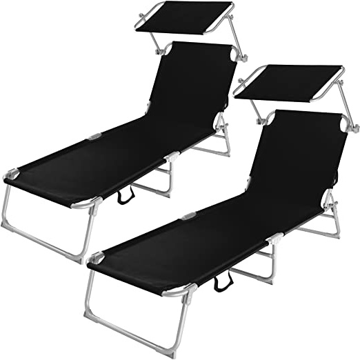 TecTake Cama Hamaca Tumbona Plegable FIBRELINE Parasol Playa Piscina Jardin (2X Negro)