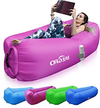 IREGRO Sofa Hinchable con Almohada Integrada y Bolsa, Tumbona Hinchable, Sofa Inflable, Portátil Impermeable Ligero Poliéster Aire sofá para Viajes, Piscina, Camping, Parque, Playa, Patio Trasero
