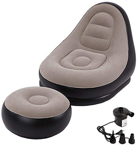 TZLong Sillon Hinchable con reposapiés otomano y Bomba eléctrica, Sillones Relax Inflable Relajante Tumbona Sofa Hinchable Sillón portátil para la Siesta, el hogar y los Viajes