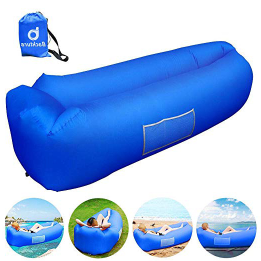 BACKTURE Sofa Hinchable, Tumbona Inflable Cama con Almohada integrada, portátil Impermeable 210T Poliester Aire sofá Inflable Sillón, Tumbona de Playa Cama (Azul)