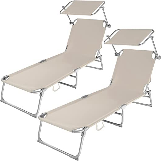 TecTake Cama Hamaca Tumbona Plegable FIBRELINE Parasol Playa Piscina Jardin (2X Beige)