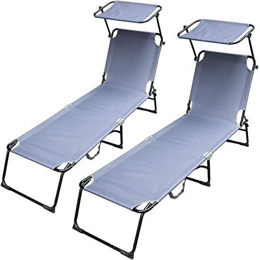 vingo Set de 2 Tumbona Ajustable Cama Hamaca Relax en Exterior Piscina Terraza Camping Jardin Playa 189x55x27cm Gris