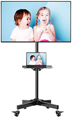 Carrito Móvil para TV para TV de Pantalla Plana LCD LED de Plasma de 23-55"- Soporte de Estante Ajustable en Altura con Capacidad para 25kg - Soporte Móvil de TV con Bandeja, MAX VESA 400x400mm