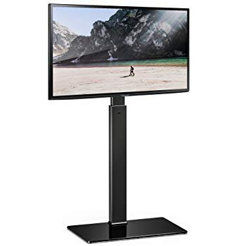 FITUEYES Soporte de Suelo para TV de 27 a 55 Pulgadas hasta 40kg Giratorio 60 Grados Altura Ajustable Soporte de Televisión LED LCD Plasma Curva Plana con Base de Vidrio Templado Máx. VESA 400x400 mm