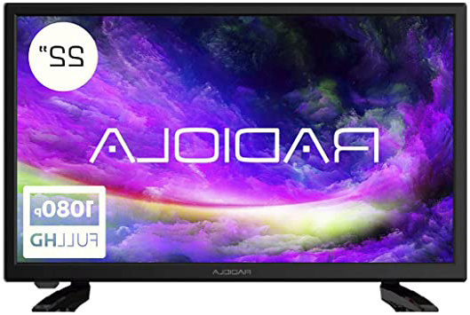 Televisor Led 22 Pulgadas Full HD 12V, Radiola LD22100K. Especial Caravana, Resolución 1920 x 1080P, HDMI, VGA, USB Reproductor y Grabador, Color Negro