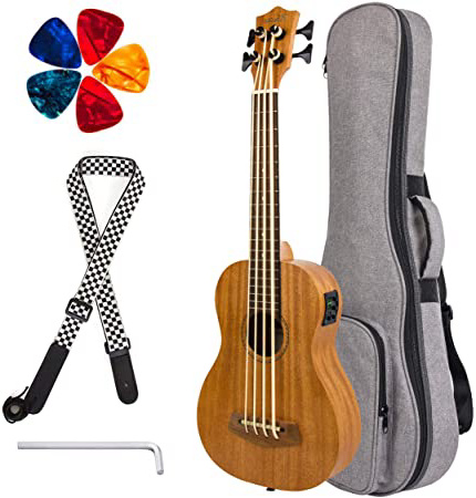 Kmise - Ukelele de bajo acústico (madera de caoba, 76,2 cm)