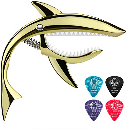 Donner. Capo para Guitarra Eléctrica Cejilla de Tiburón para Guitarra Acústica, Clásica, Ukelele, Banjo, Mandolina, Mandola, Bass, de Aleación de Zinc Dorado